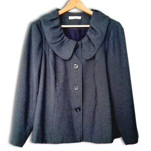 LAURA Gathered Collar Button Front Stretch Blazer Jacket Navy Blue Sz 16 Petite